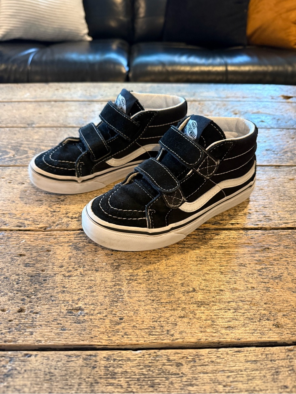 Vans Kids Black and White Velcro High-Top Sneakers